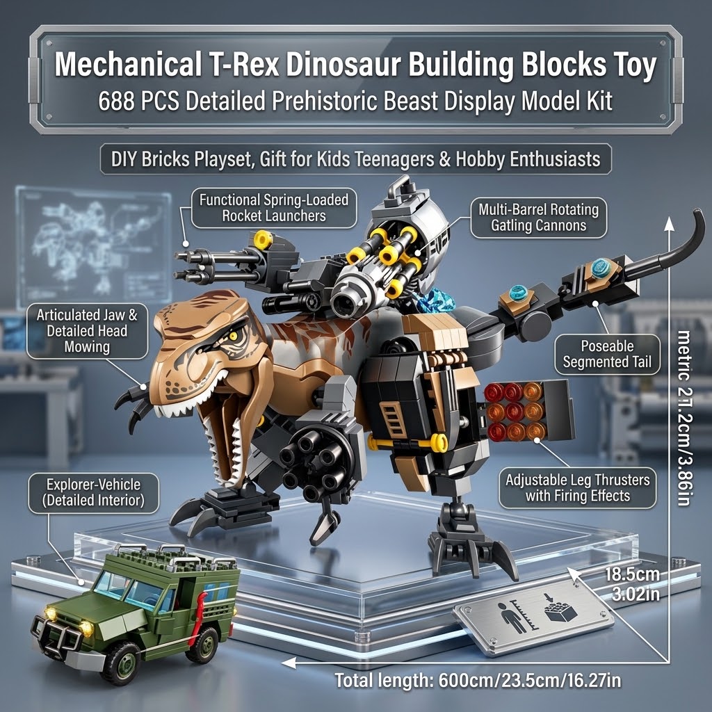 688 PCS Mechanical Tyrannosaur - đánh giá và giá Model Kit Dinosaur